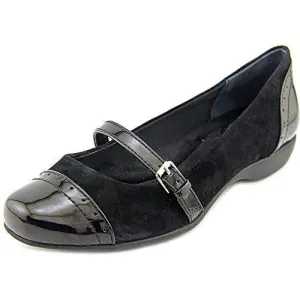 Aubree Cap Toe Leather Mary Jane Flats Black Suede Size 6