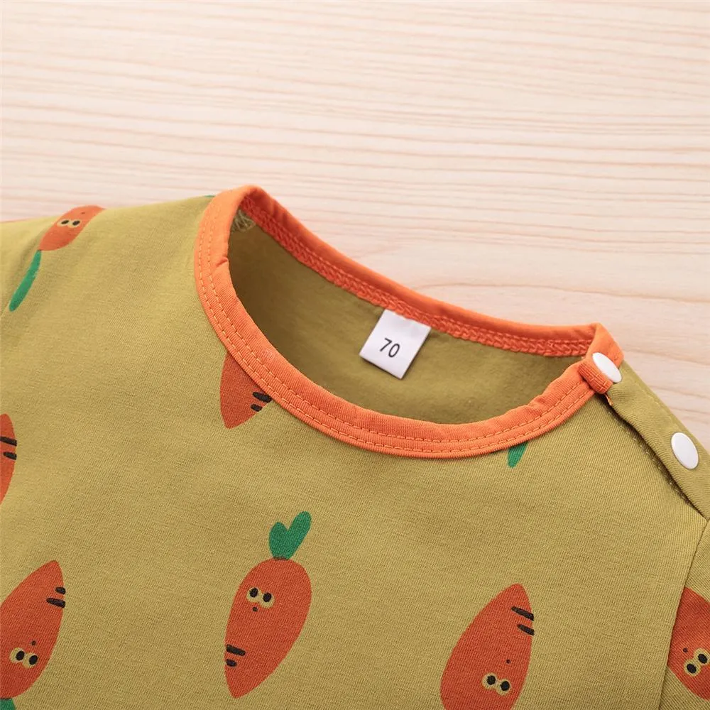 Baby Unisex Carrot Cartoon Printed Short Sleeve Romper Baby Romper Wholesale
