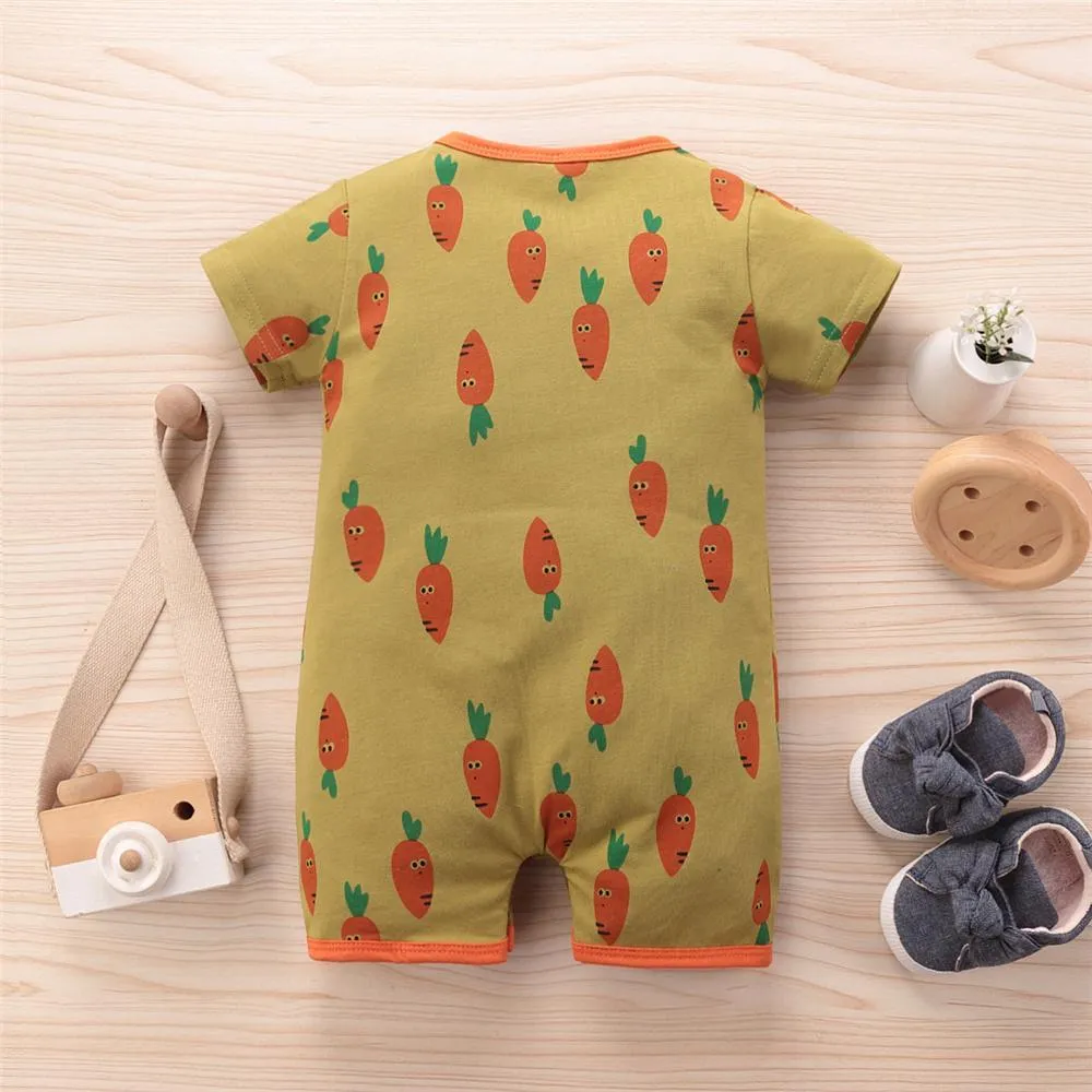 Baby Unisex Carrot Cartoon Printed Short Sleeve Romper Baby Romper Wholesale