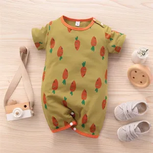 Baby Unisex Carrot Cartoon Printed Short Sleeve Romper Baby Romper Wholesale