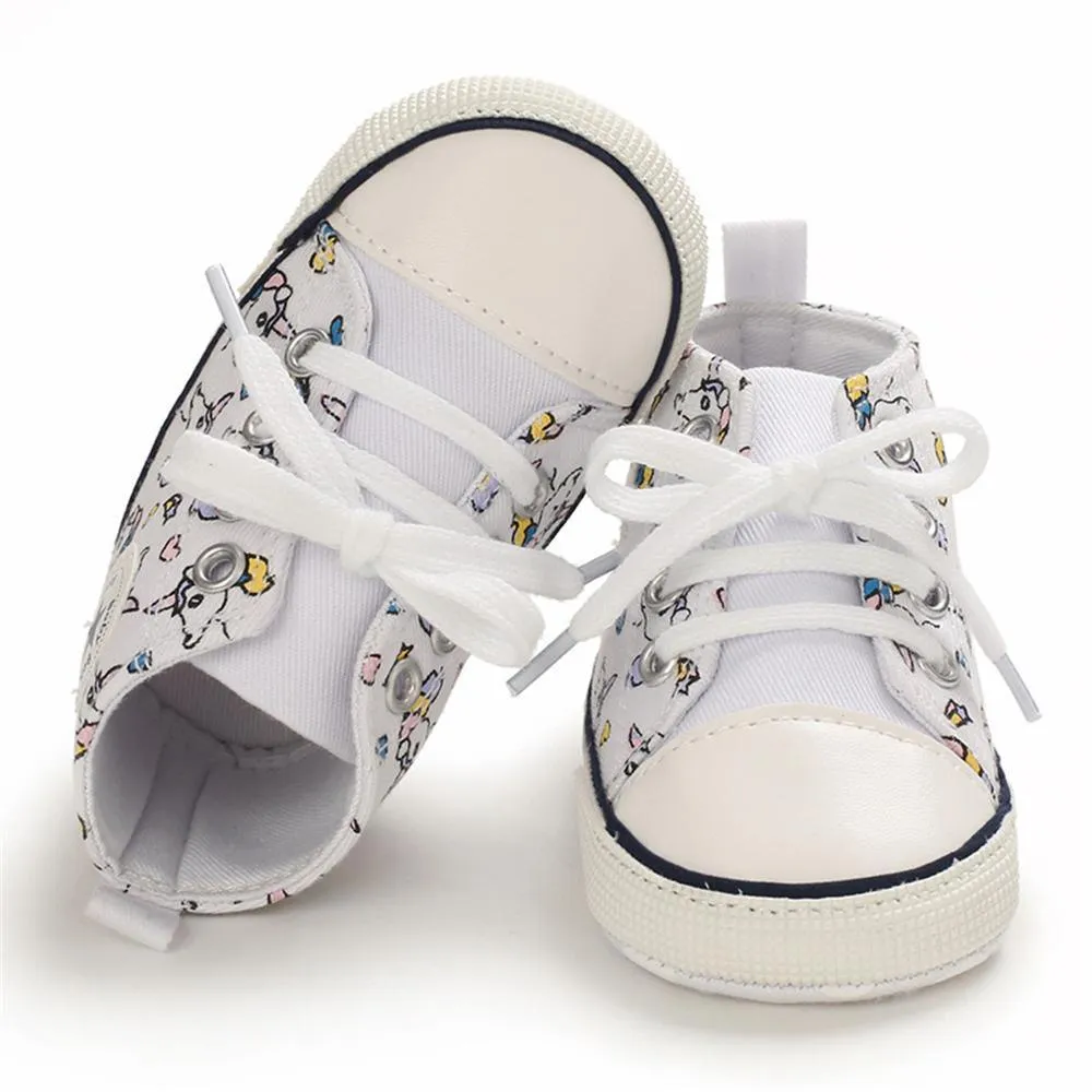Baby Unisex Lace Up Canvas Cartoon Printed Casual Sneakers Kids Shoes Wholesale vendors