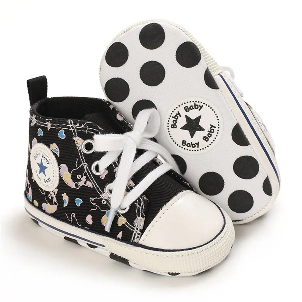 Baby Unisex Lace Up Canvas Cartoon Printed Casual Sneakers Kids Shoes Wholesale vendors