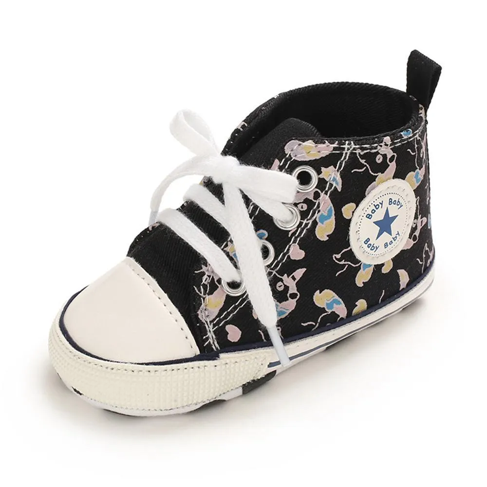 Baby Unisex Lace Up Canvas Cartoon Printed Casual Sneakers Kids Shoes Wholesale vendors