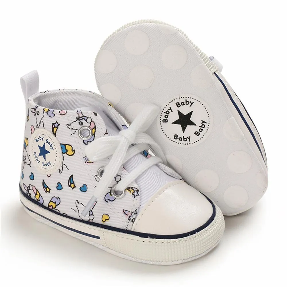 Baby Unisex Lace Up Canvas Cartoon Printed Casual Sneakers Kids Shoes Wholesale vendors