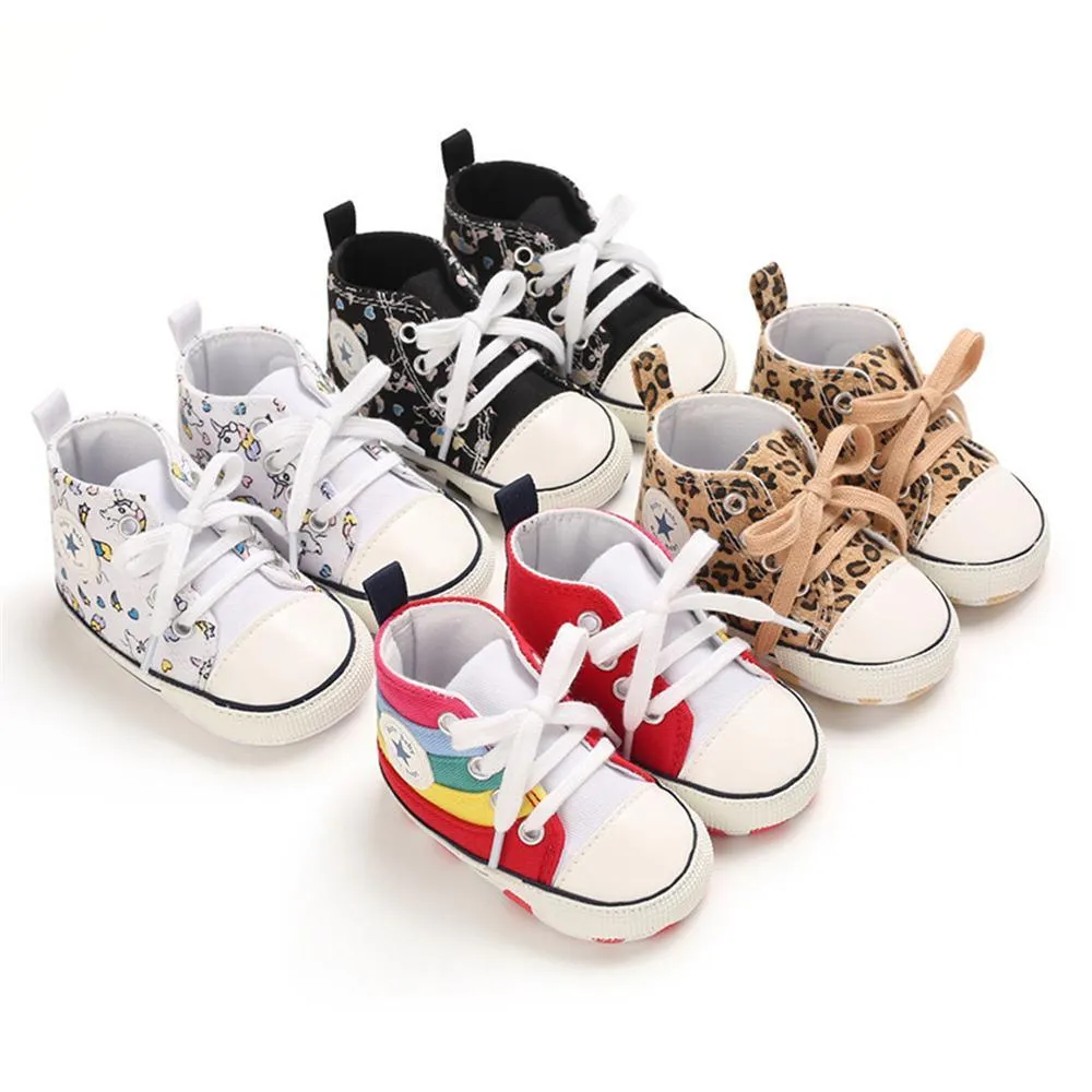 Baby Unisex Lace Up Canvas Cartoon Printed Casual Sneakers Kids Shoes Wholesale vendors