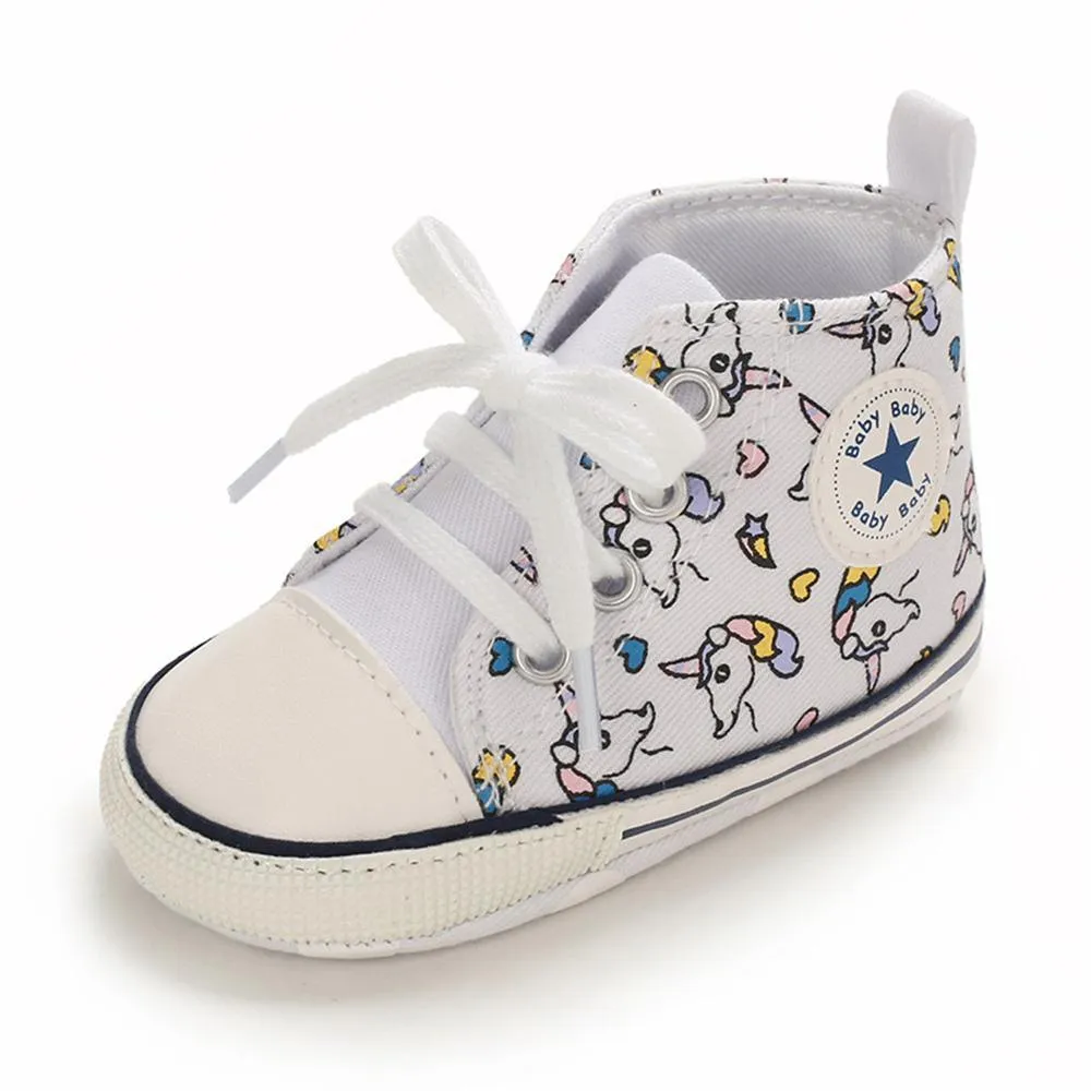 Baby Unisex Lace Up Canvas Cartoon Printed Casual Sneakers Kids Shoes Wholesale vendors