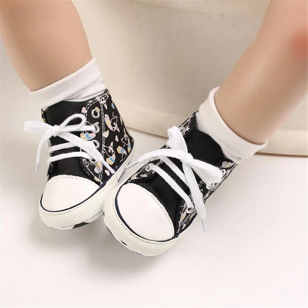 Baby Unisex Lace Up Canvas Cartoon Printed Casual Sneakers Kids Shoes Wholesale vendors