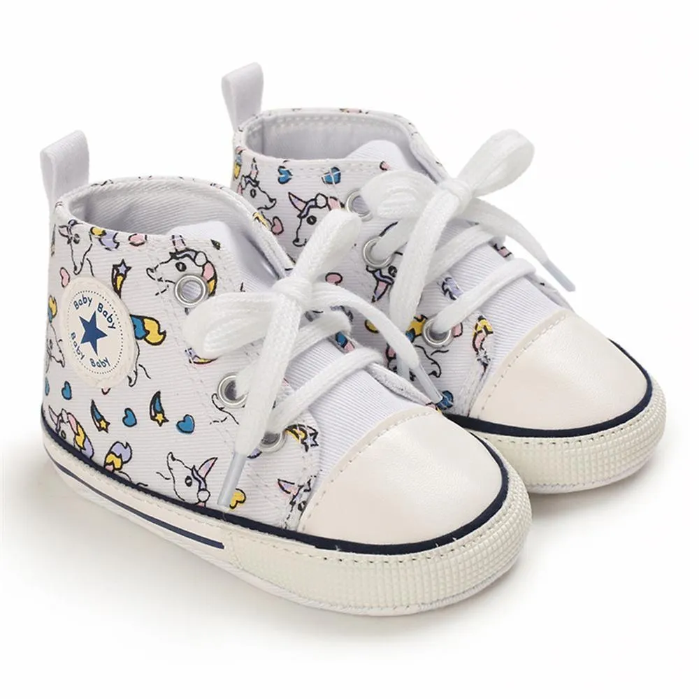 Baby Unisex Lace Up Canvas Cartoon Printed Casual Sneakers Kids Shoes Wholesale vendors