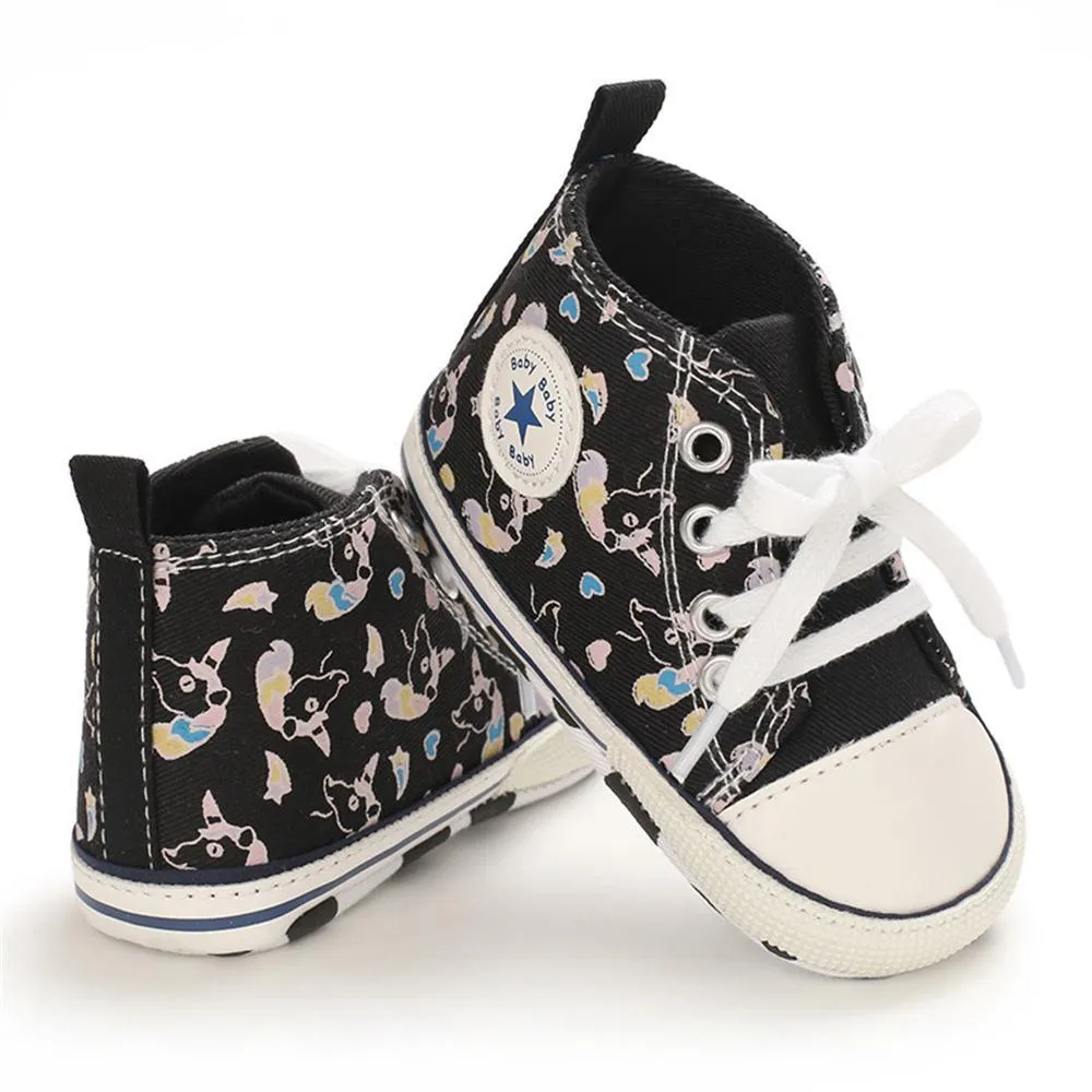 Baby Unisex Lace Up Canvas Cartoon Printed Casual Sneakers Kids Shoes Wholesale vendors