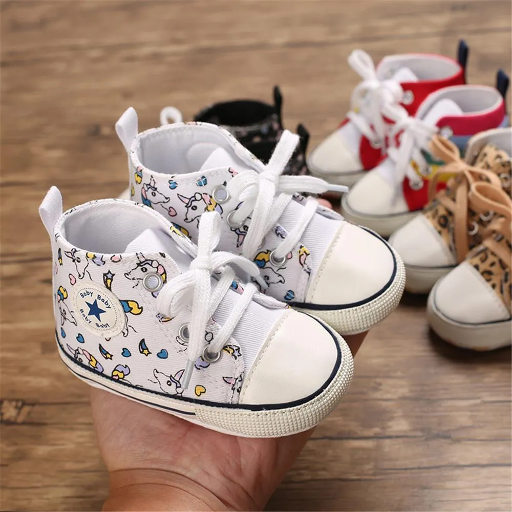Baby Unisex Lace Up Canvas Cartoon Printed Casual Sneakers Kids Shoes Wholesale vendors