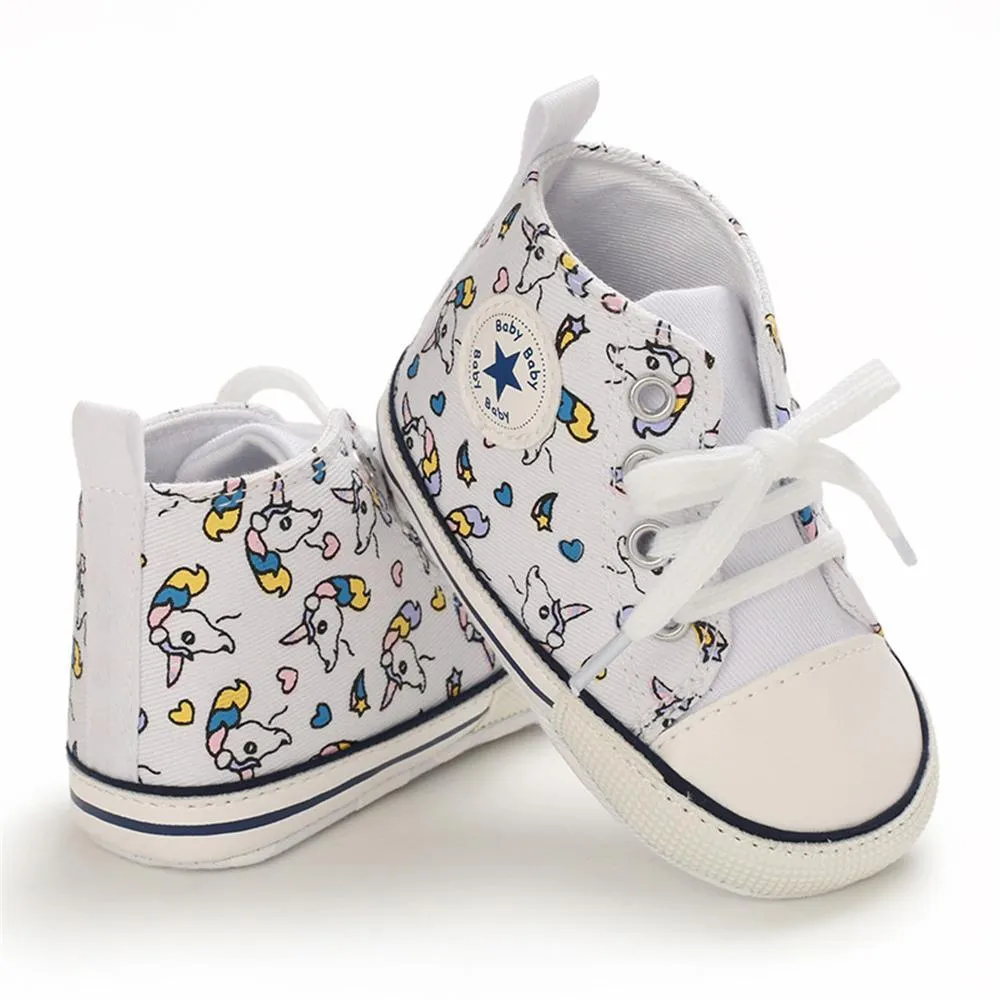 Baby Unisex Lace Up Canvas Cartoon Printed Casual Sneakers Kids Shoes Wholesale vendors
