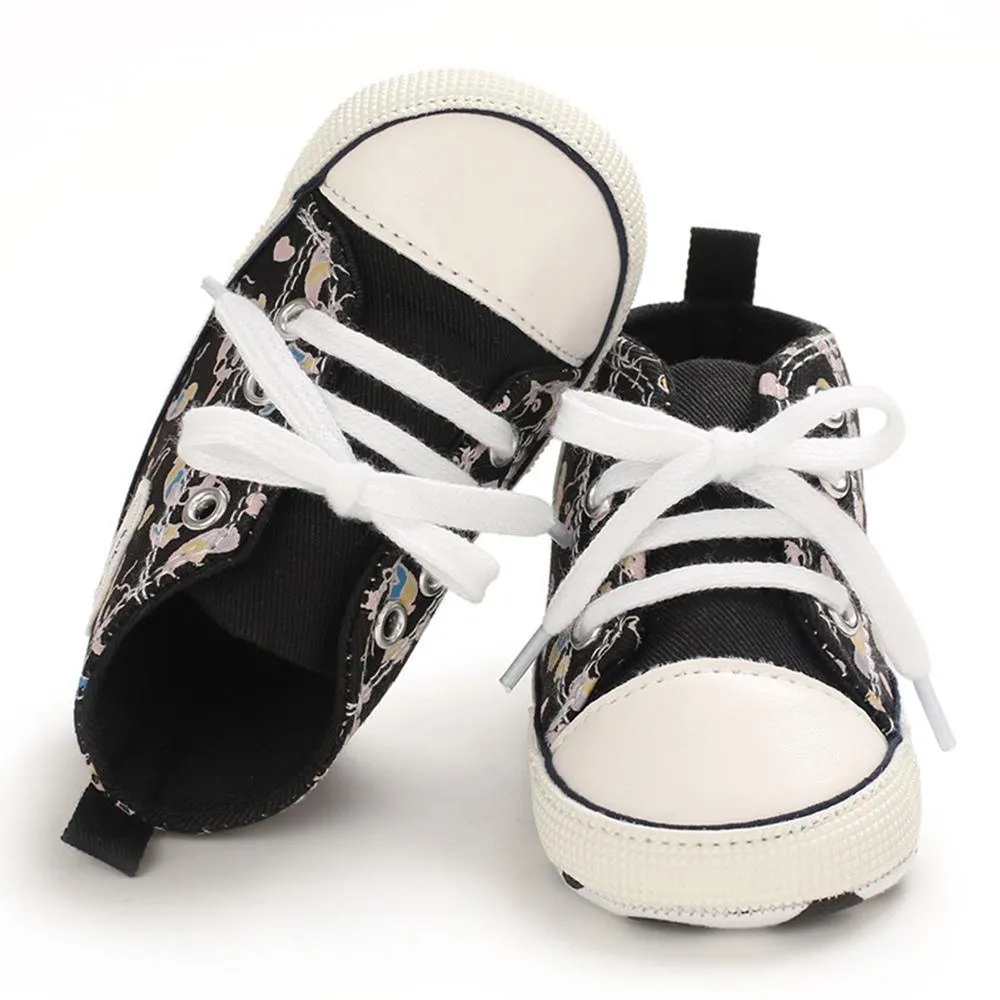 Baby Unisex Lace Up Canvas Cartoon Printed Casual Sneakers Kids Shoes Wholesale vendors