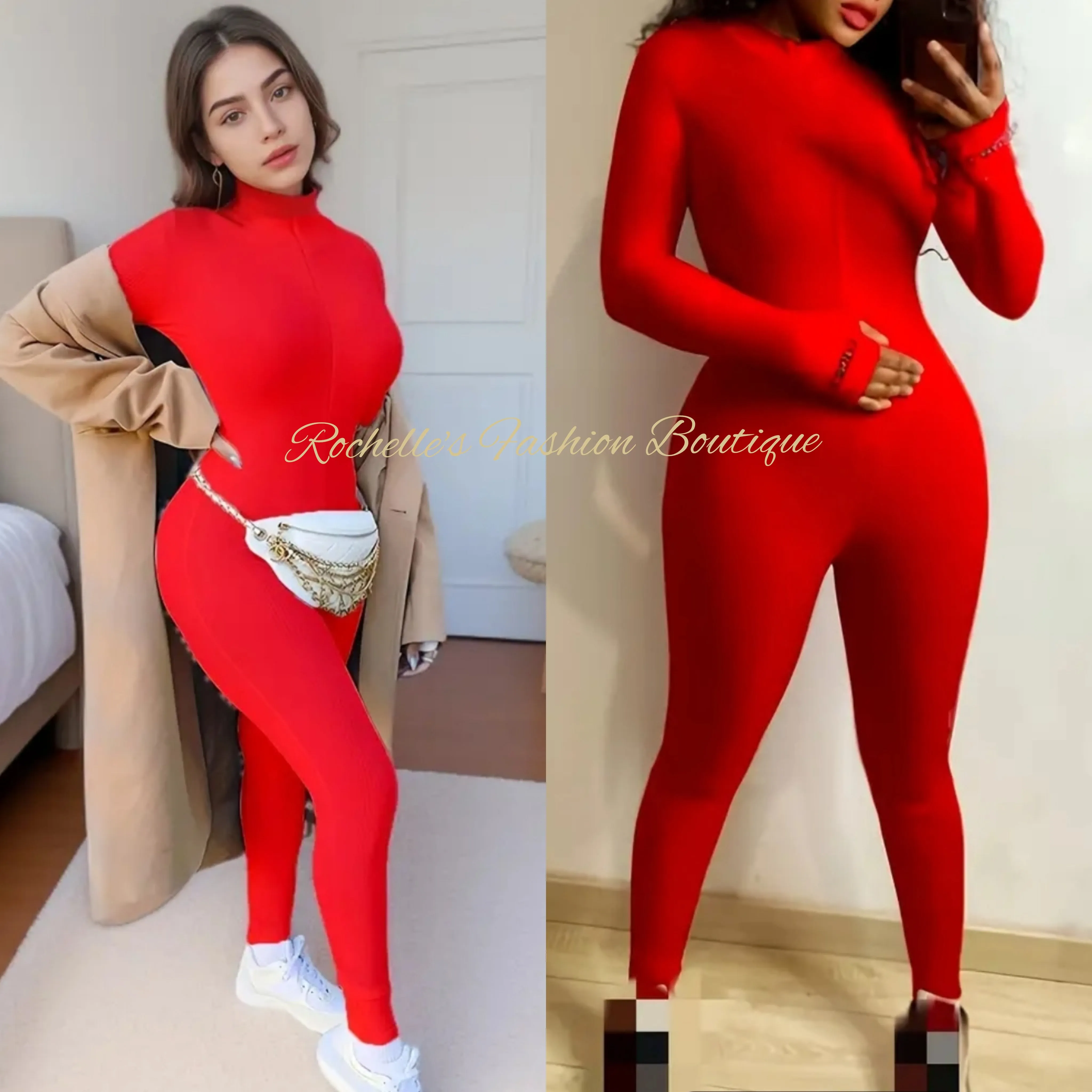 Black Grey Turtleneck Zipper Jumpsuit