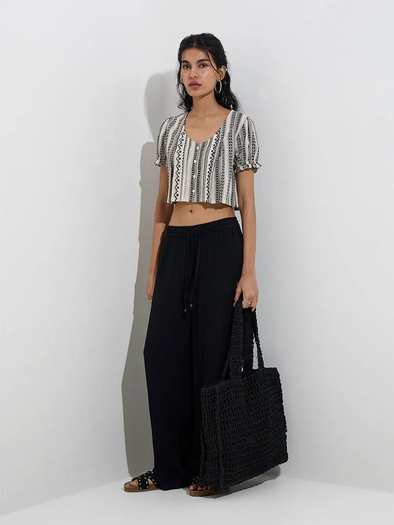 Bombay Paisley Off-White Printed Cotton Crop Top