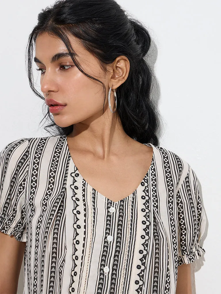 Bombay Paisley Off-White Printed Cotton Crop Top