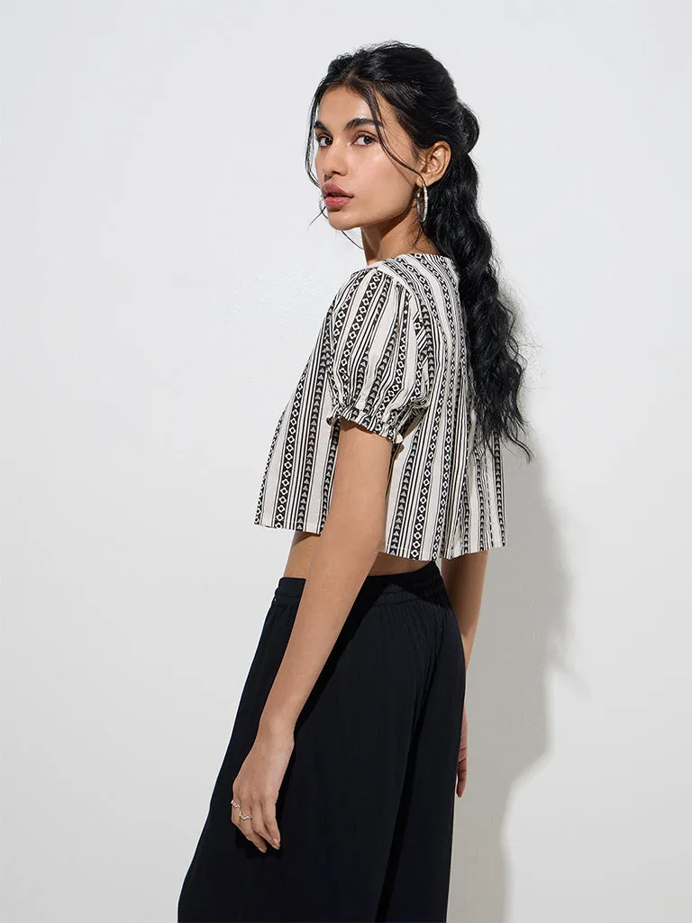 Bombay Paisley Off-White Printed Cotton Crop Top
