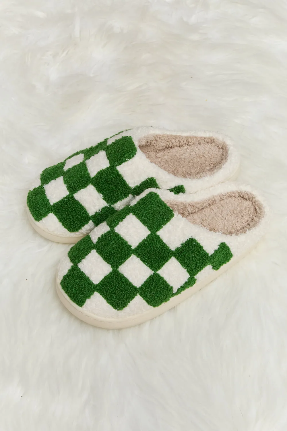 Checkered Plush Slide Slippers - ONLINE EXCLUSIVE