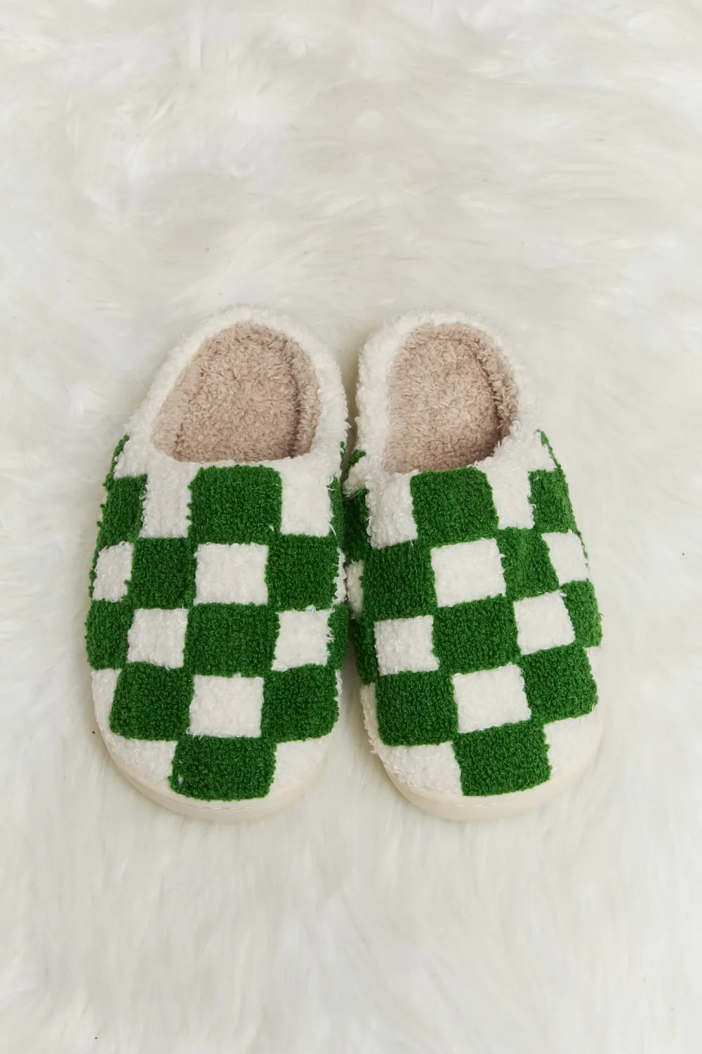 Checkered Plush Slide Slippers - ONLINE EXCLUSIVE