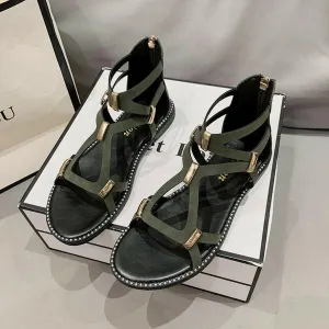 Chic open-toe flat sandals with zipper
