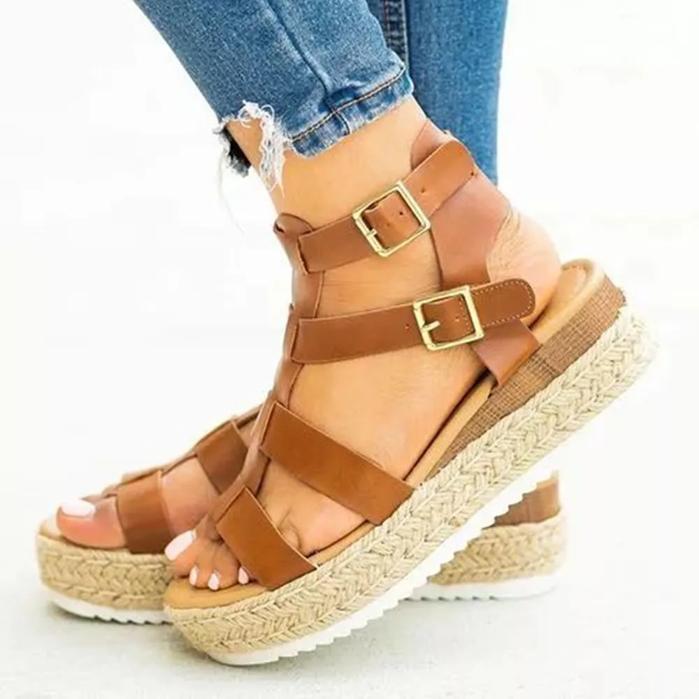 Chicvane Caged Gladiator Espadrille Shoes Adjustable Buckle Closure Platform Sandals
