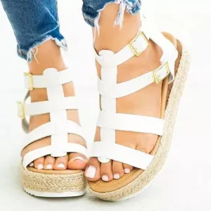 Chicvane Caged Gladiator Espadrille Shoes Adjustable Buckle Closure Platform Sandals