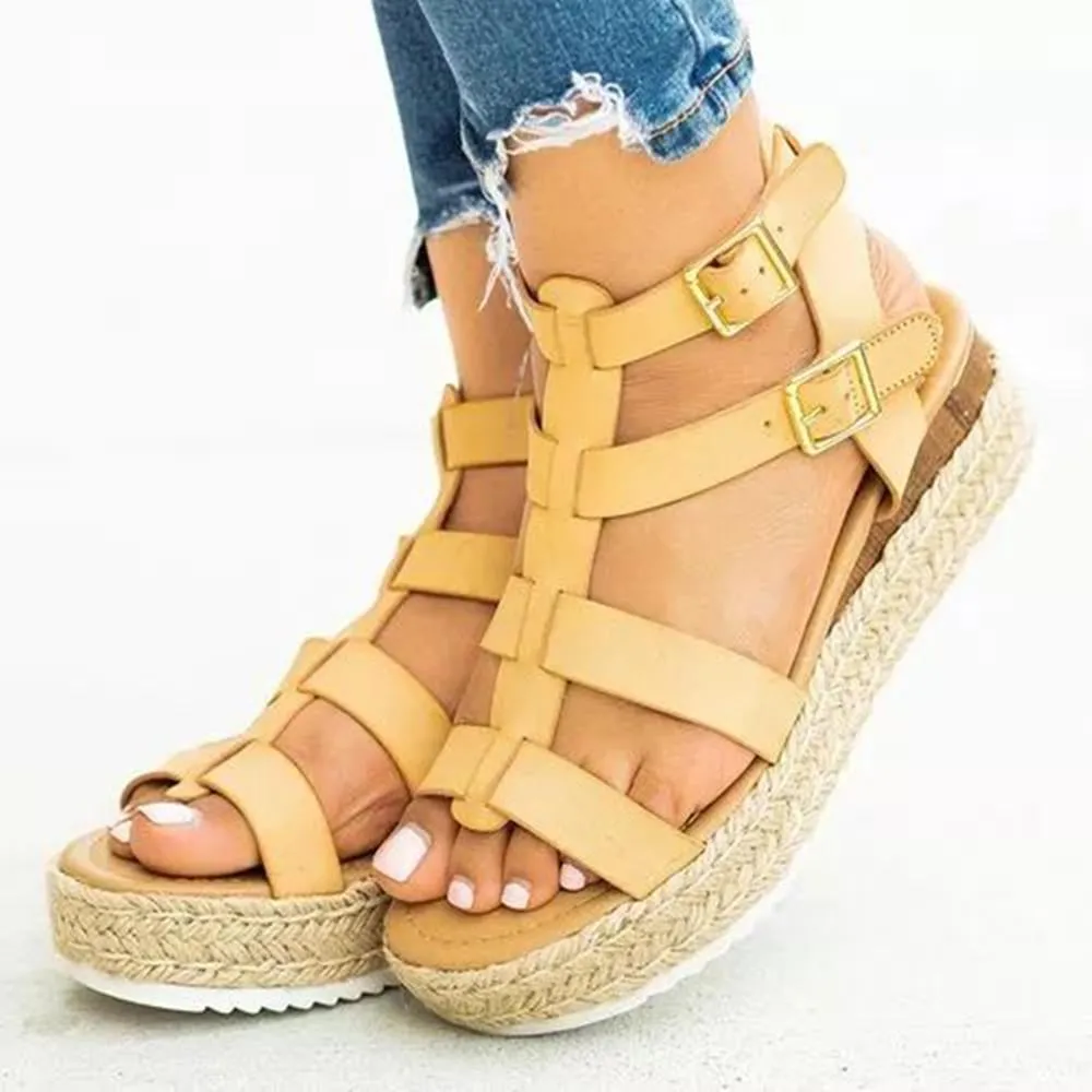 Chicvane Caged Gladiator Espadrille Shoes Adjustable Buckle Closure Platform Sandals