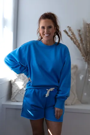 Drew Drop Shoulder Crewneck - Blue