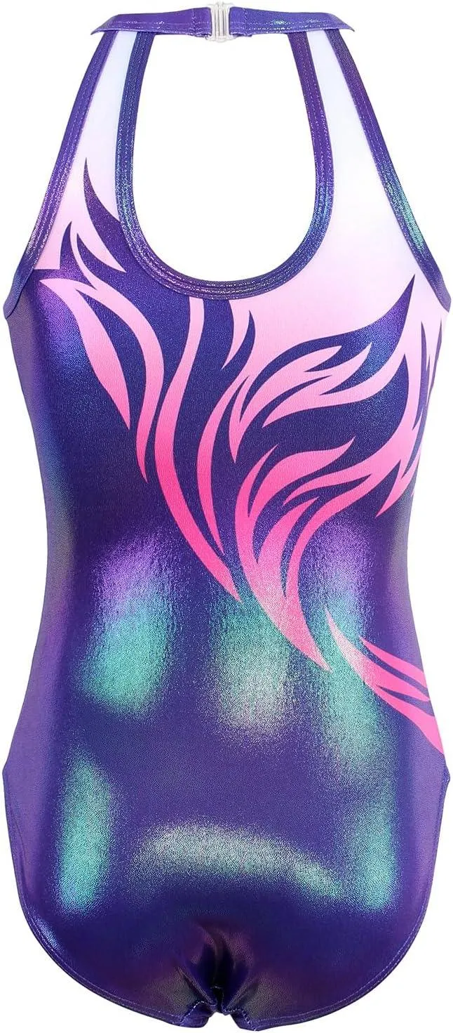 Fierce Purple Open Back Gymnastics Leotard Outfit Set