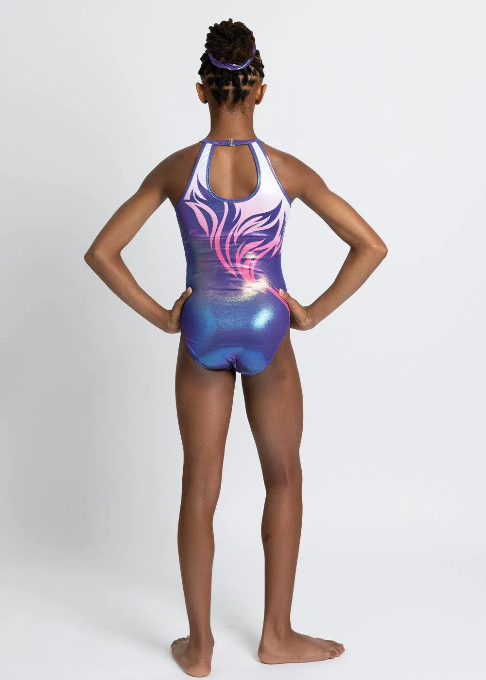 Fierce Purple Open Back Gymnastics Leotard Outfit Set