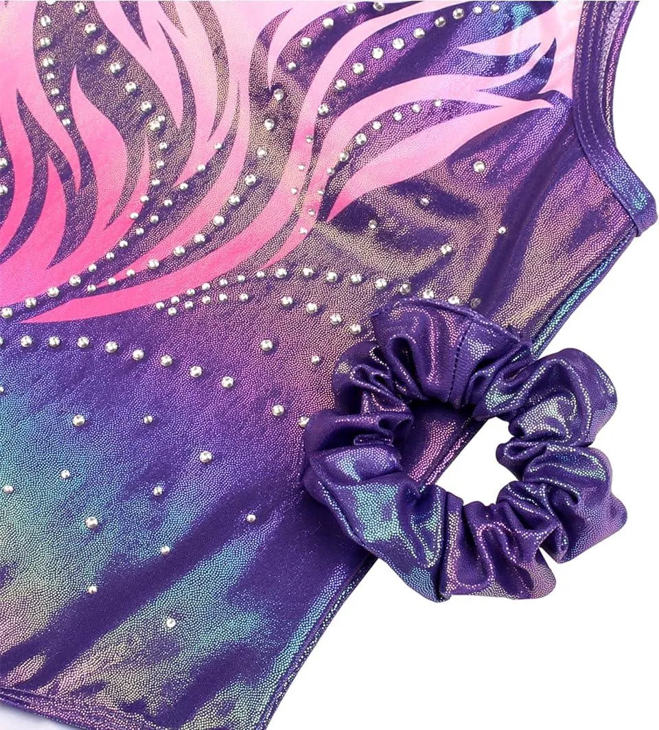 Fierce Purple Open Back Gymnastics Leotard Outfit Set