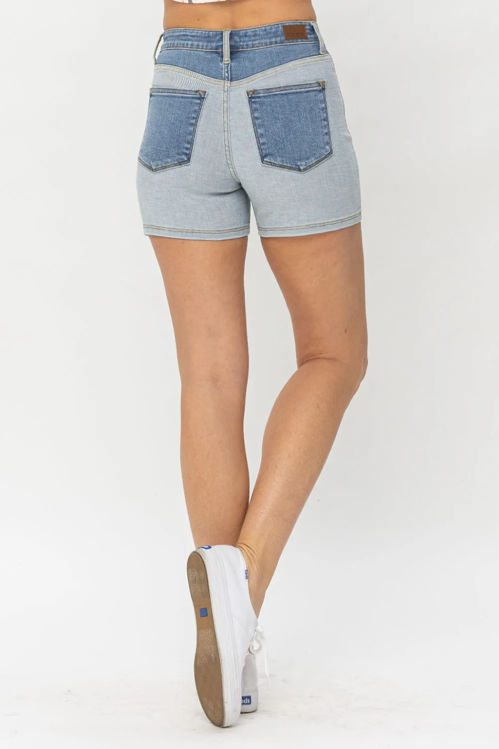 Full Size Color Block Denim Shorts