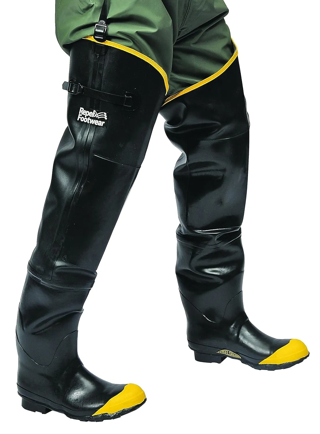 Galeton 7942-14 Repel Footwear Steel Toe Hip Boots with Straps, Men's Size 14, Black