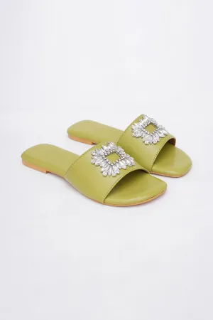 Green Brooch Embroidered Flats