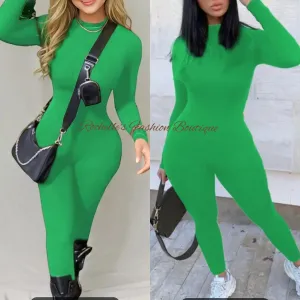 Green L/S Round Neck Jumpsuit Jumpsuit