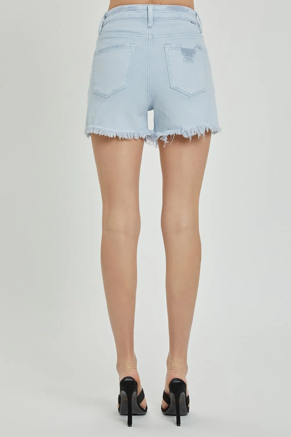 High Rise Distressed Detail Denim Shorts