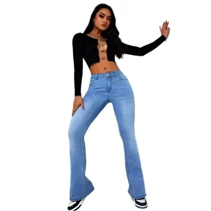 High-Waist Slim Fit Flare Jeans – European & American Hot-Selling Elastic Denim