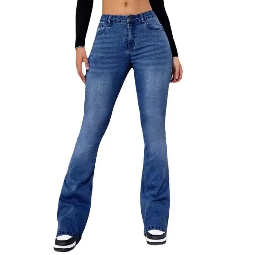 High-Waist Slim Fit Flare Jeans – European & American Hot-Selling Elastic Denim