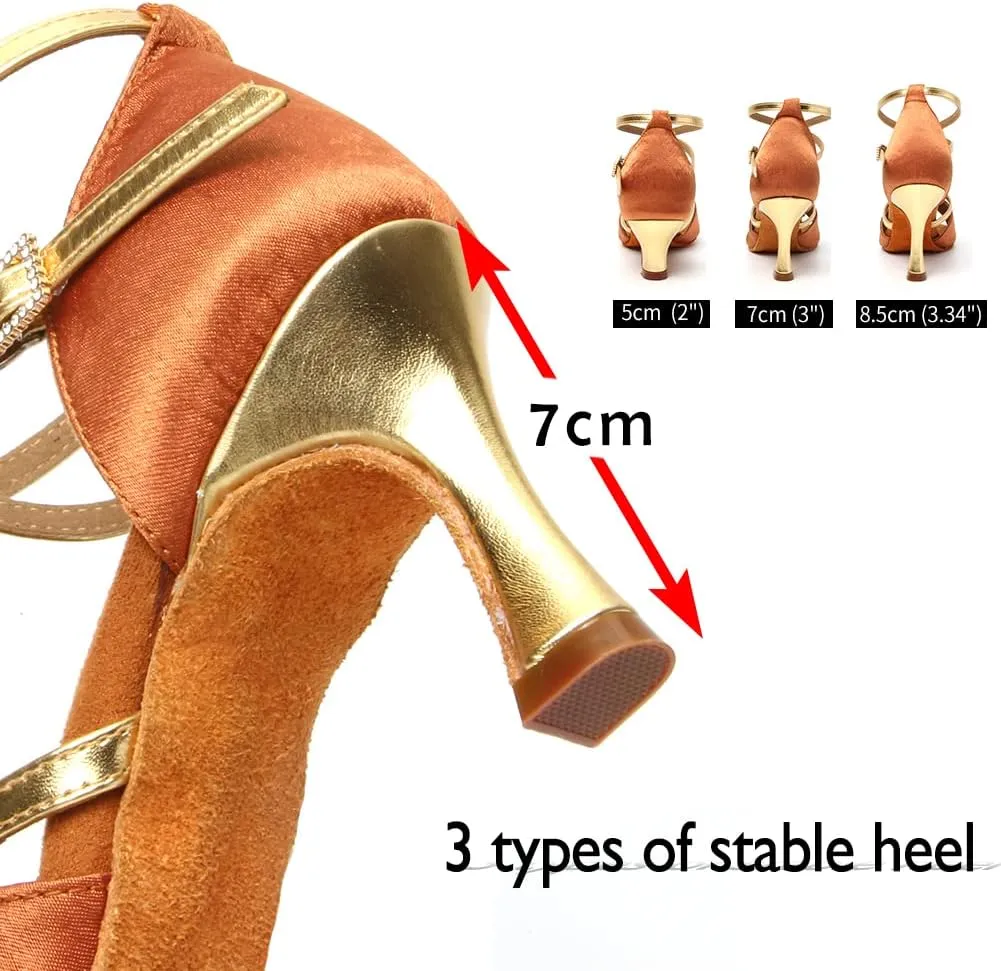 HIPPOSEUS Women Satin Latin Ballroom Dance Shoes Open Toe Tango Salsa Ballroom Party Performance Dancing Shoes,Model 807