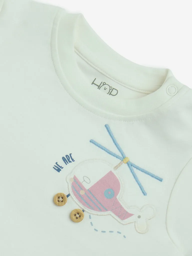 HOP Baby Off-White Printed Cotton T-Shirt