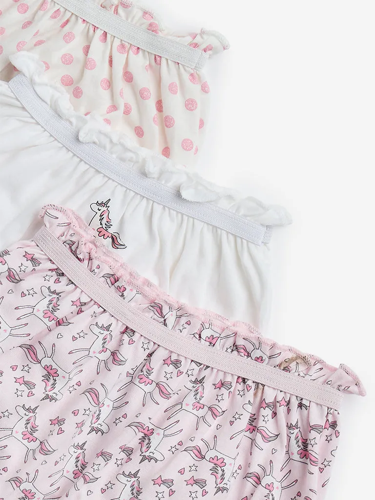 HOP Kids Light Pink Printed Cotton Bloomers - Pack of 3