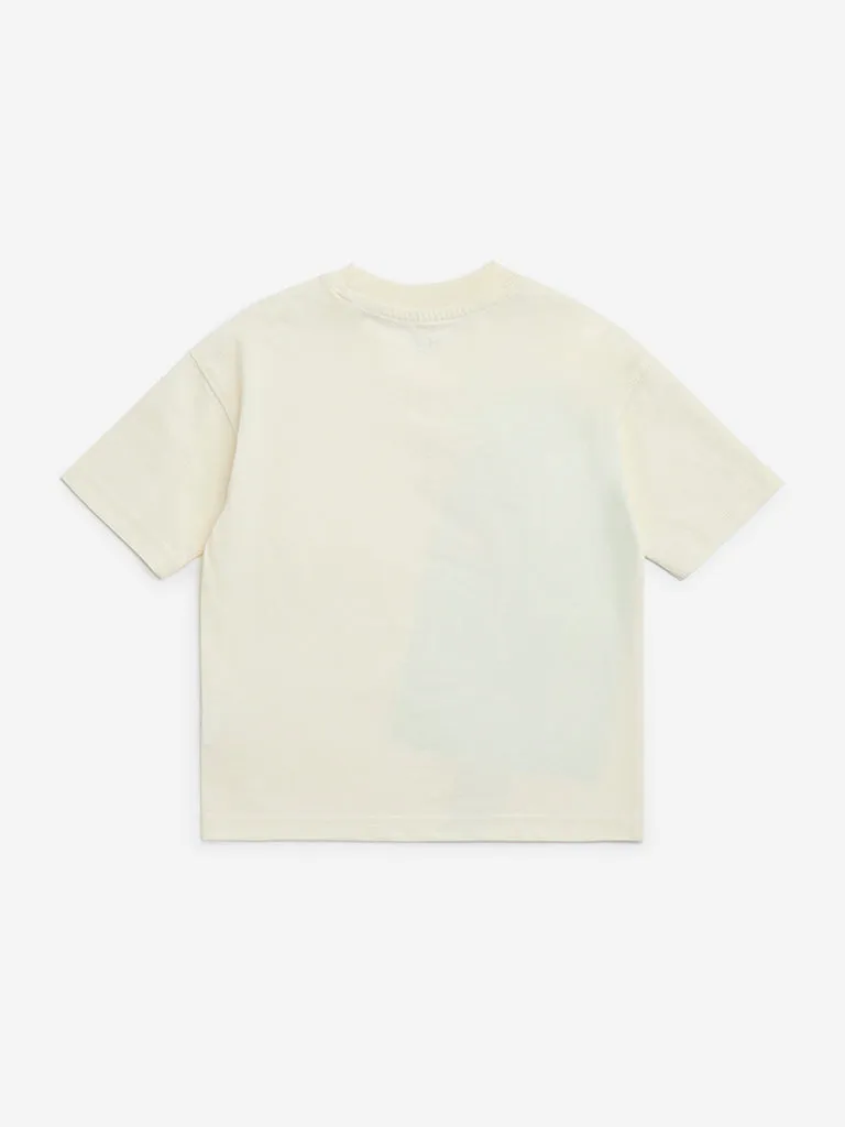 HOP Kids Off-White Ice-Cream Design Cotton T-Shirt