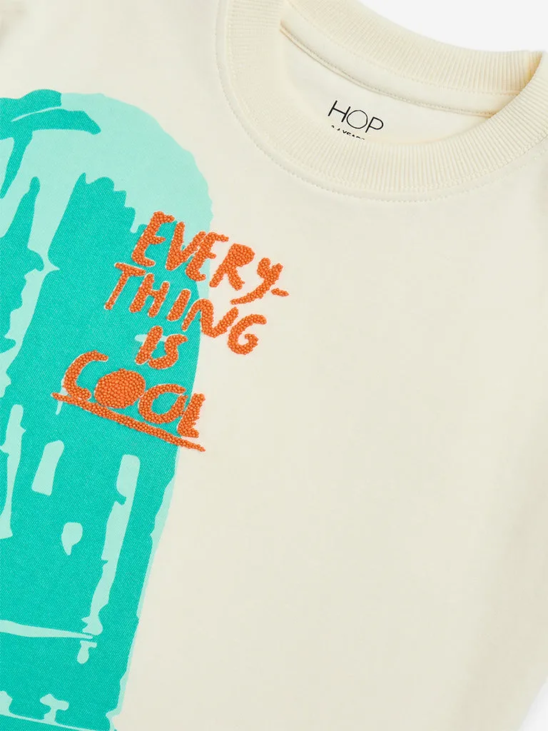 HOP Kids Off-White Ice-Cream Design Cotton T-Shirt