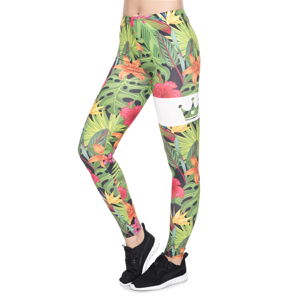 Jungle Flower Print Cropped Leggings
