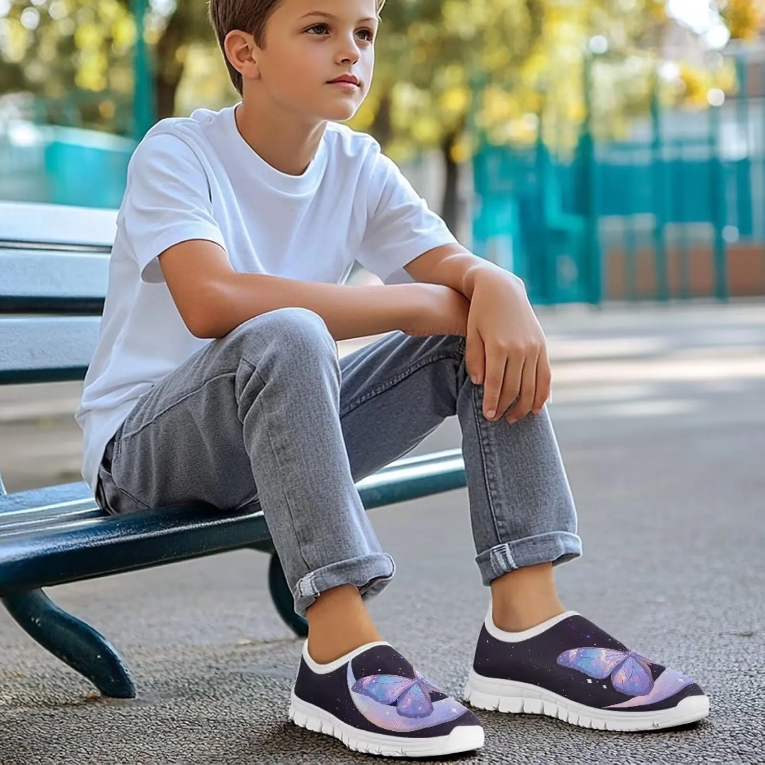 Kids Slip-On Athletic Shoes Breathable Mesh Running Sneakers for Boy Girl Comfort Anti-Skid Shoe for School & Outdoor Activities Size 11-15 White Sole