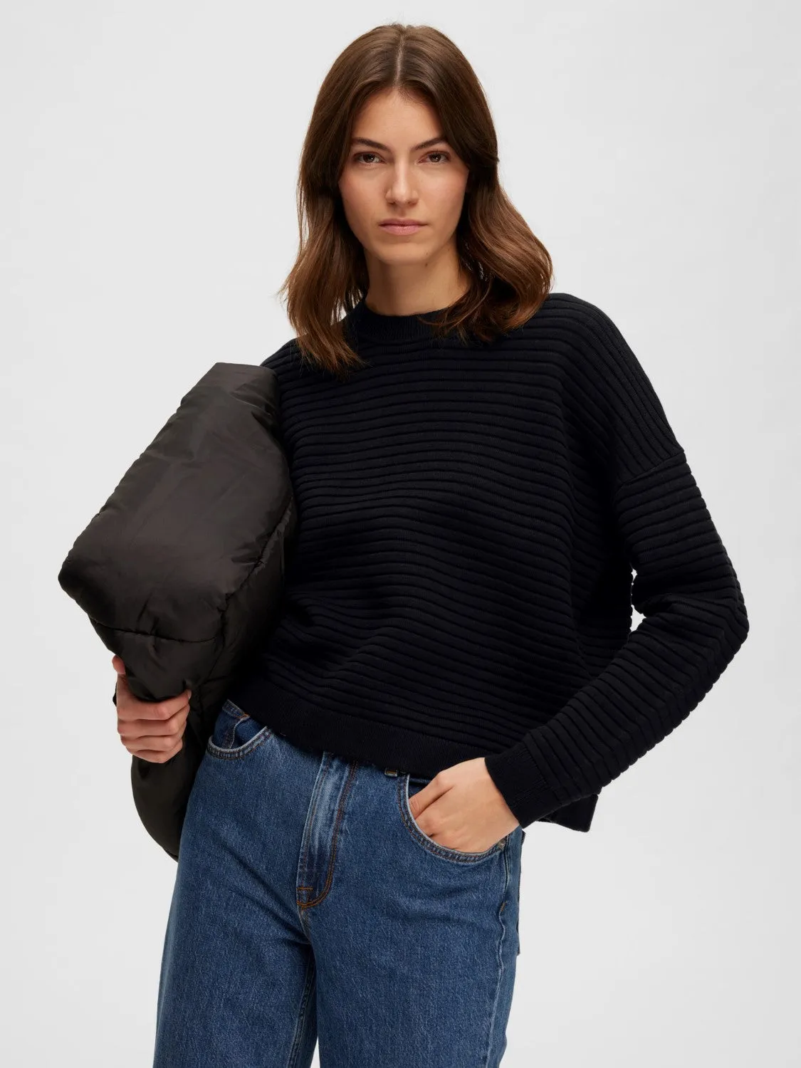 Laurina Ls Knit O-Neck - Black