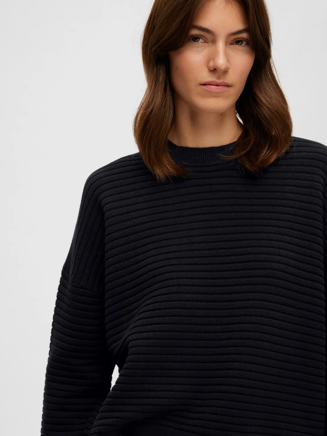 Laurina Ls Knit O-Neck - Black