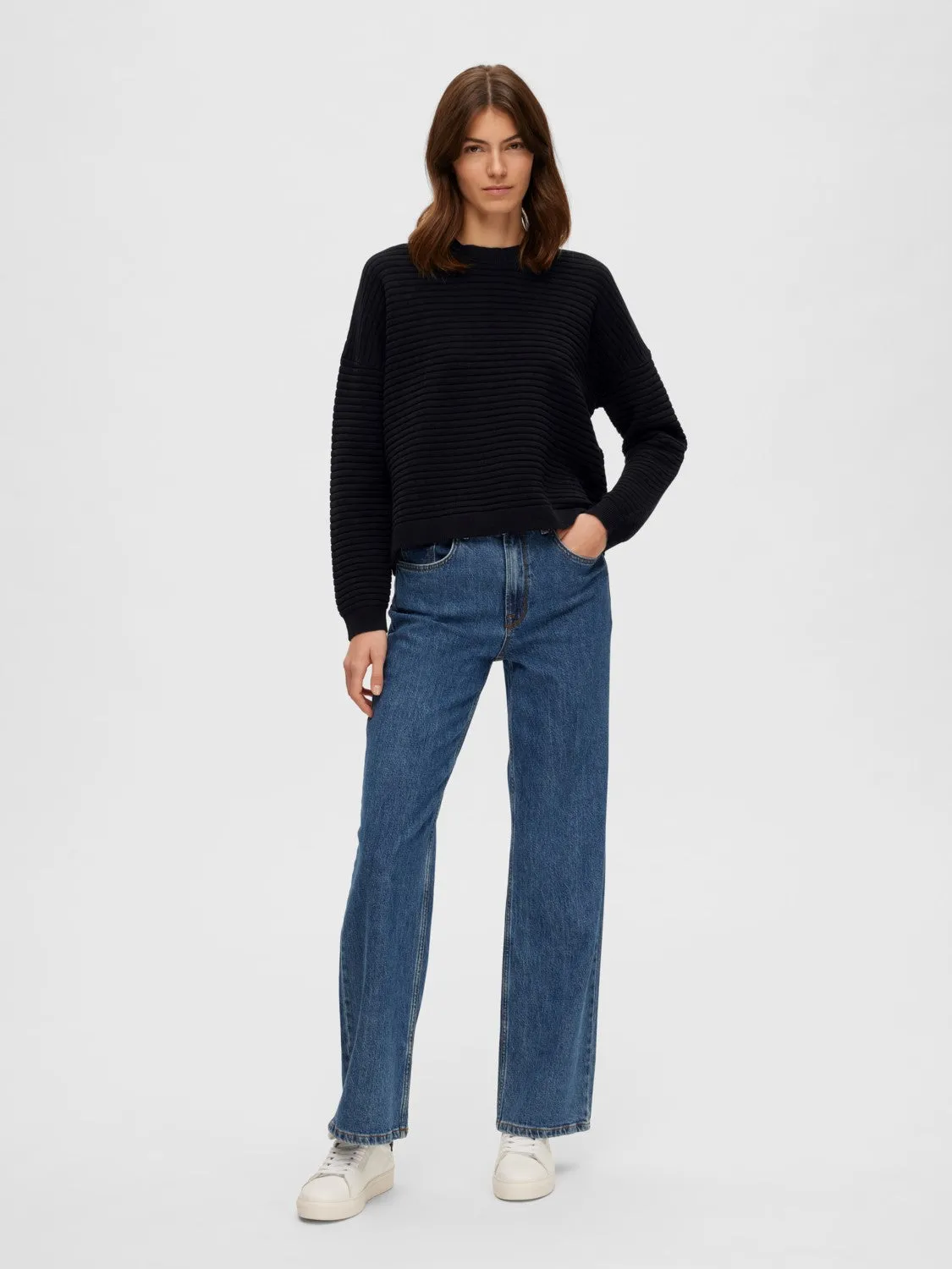 Laurina Ls Knit O-Neck - Black