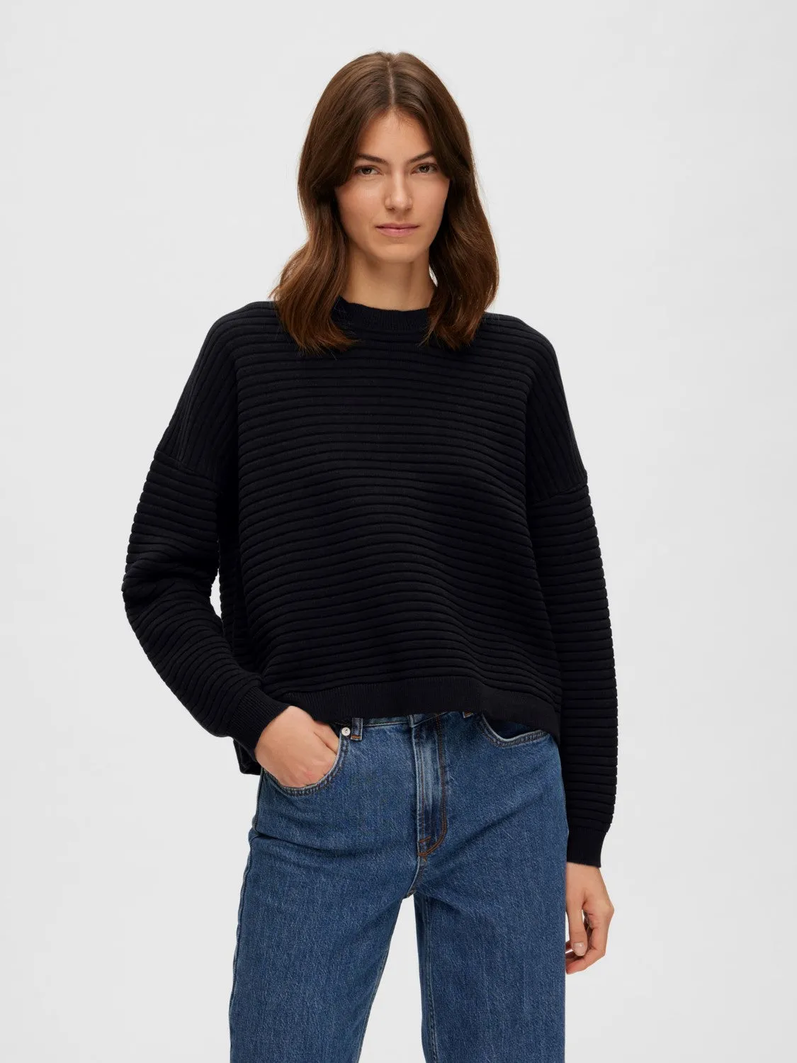 Laurina Ls Knit O-Neck - Black
