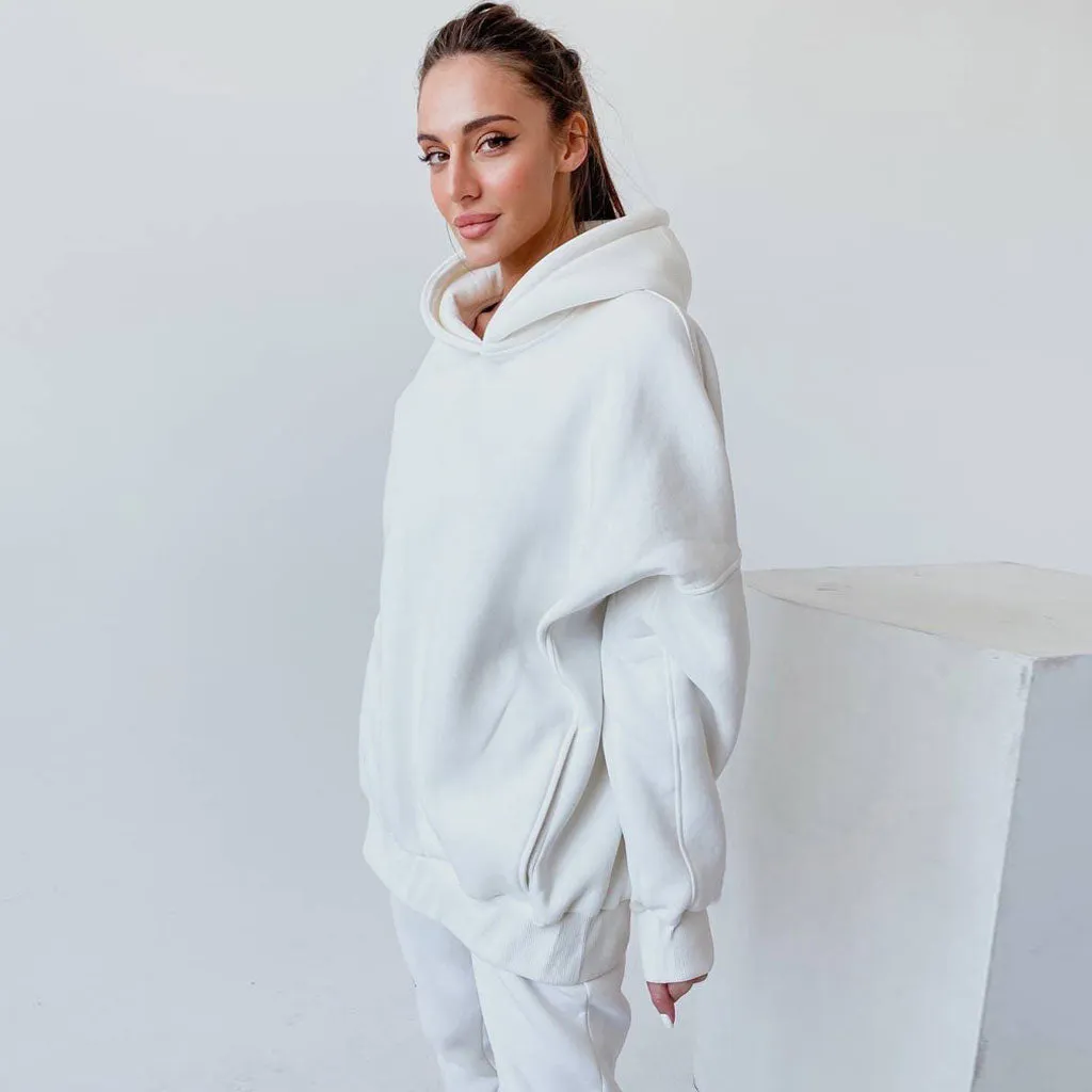 Long Sleeve Hoodie Trendy Matching Set - Coffee