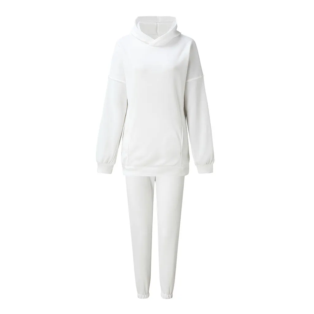 Long Sleeve Hoodie Trendy Matching Set - Coffee